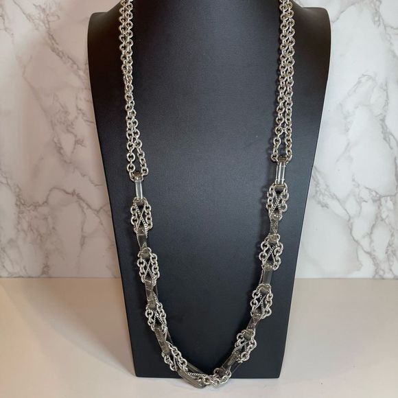 Talbots Opera Length Silver Tone Chain Lucite Necklace Classic Style - Picture 1 of 6